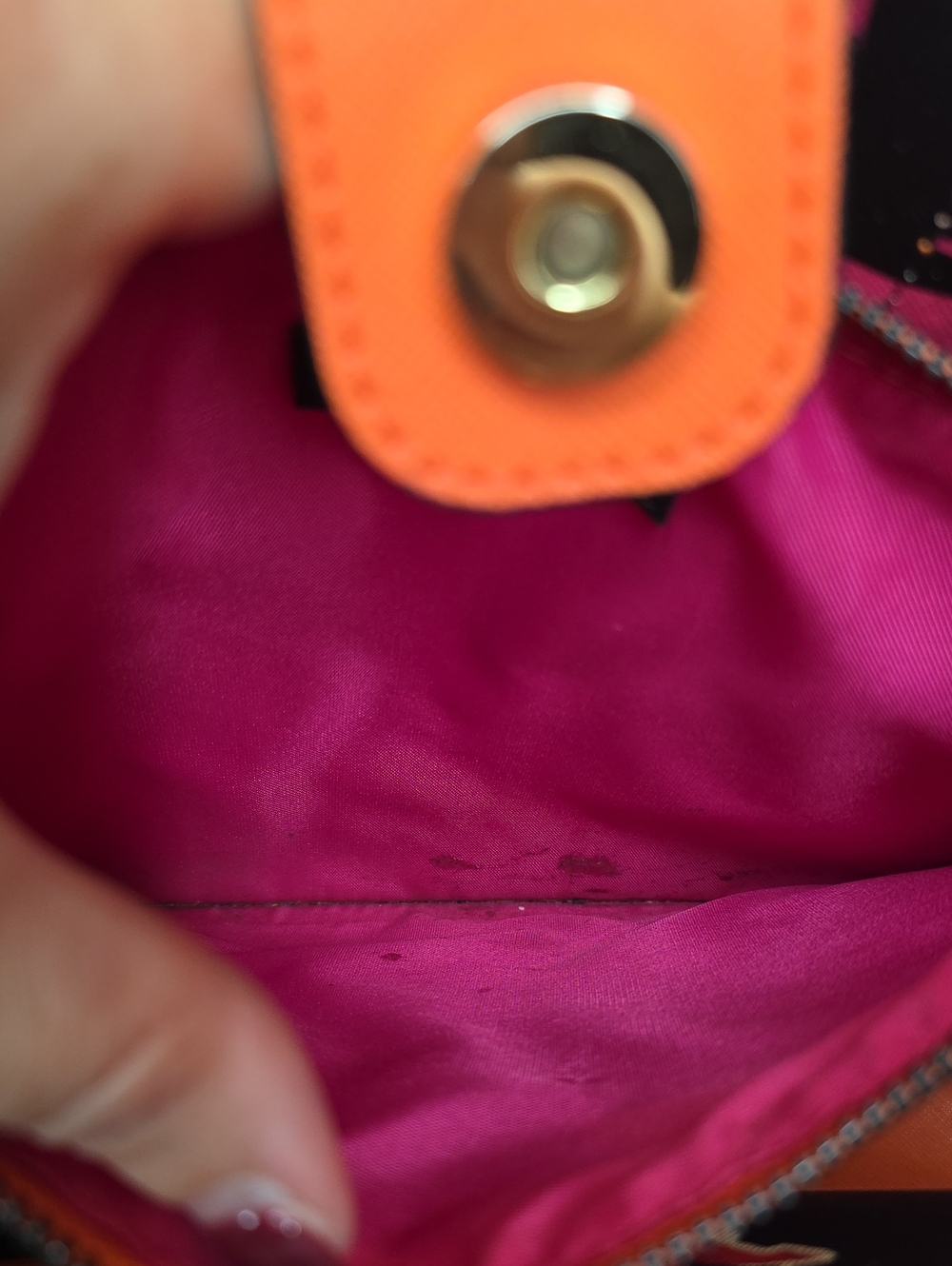 Trina Turk Orange Saffiano Satchel Bag Medium Floral Interior Vibrant Bold Autum - Picture 11 of 15